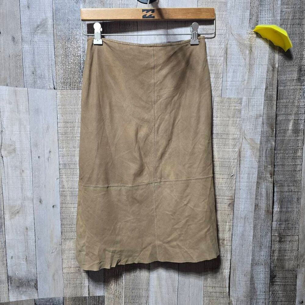 Essentiel Tan Genuine Leather Pencil Skirt 36 Small Designer Luxury Office Work